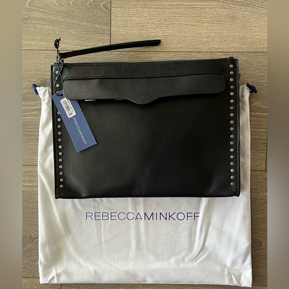 Rebecca Minkoff Black Leather Studded Wristlet Clutch - Picture 8 of 16
